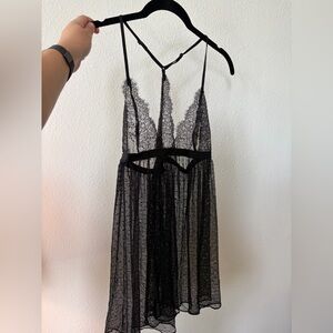 Victoria's Secret Black Sheer Lace Babydoll Lingerie with Matching Thong